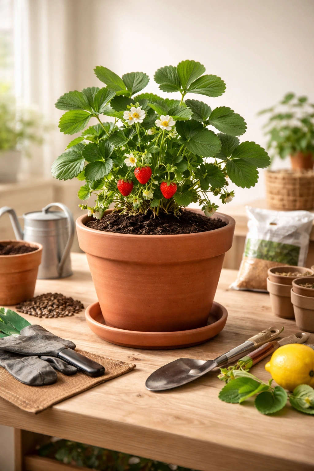 Potted fruit plant ready for setup, illustrating step-by-step starting guide.