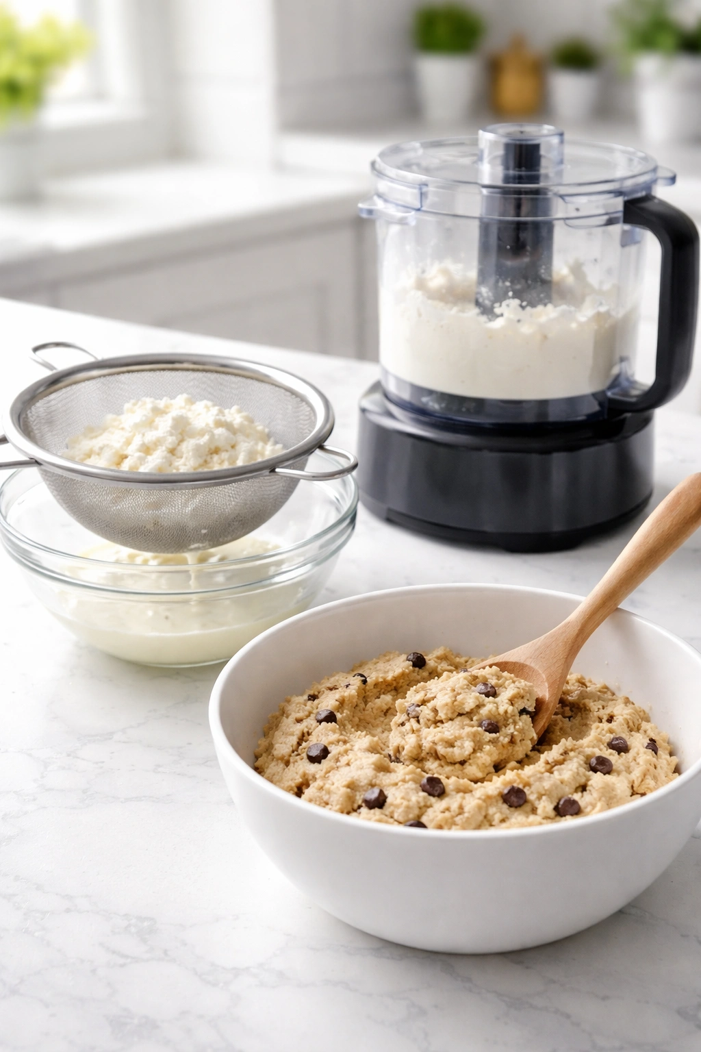 Close-up of kitchen tools arranged to imply step-by-step cookie dough preparation without text