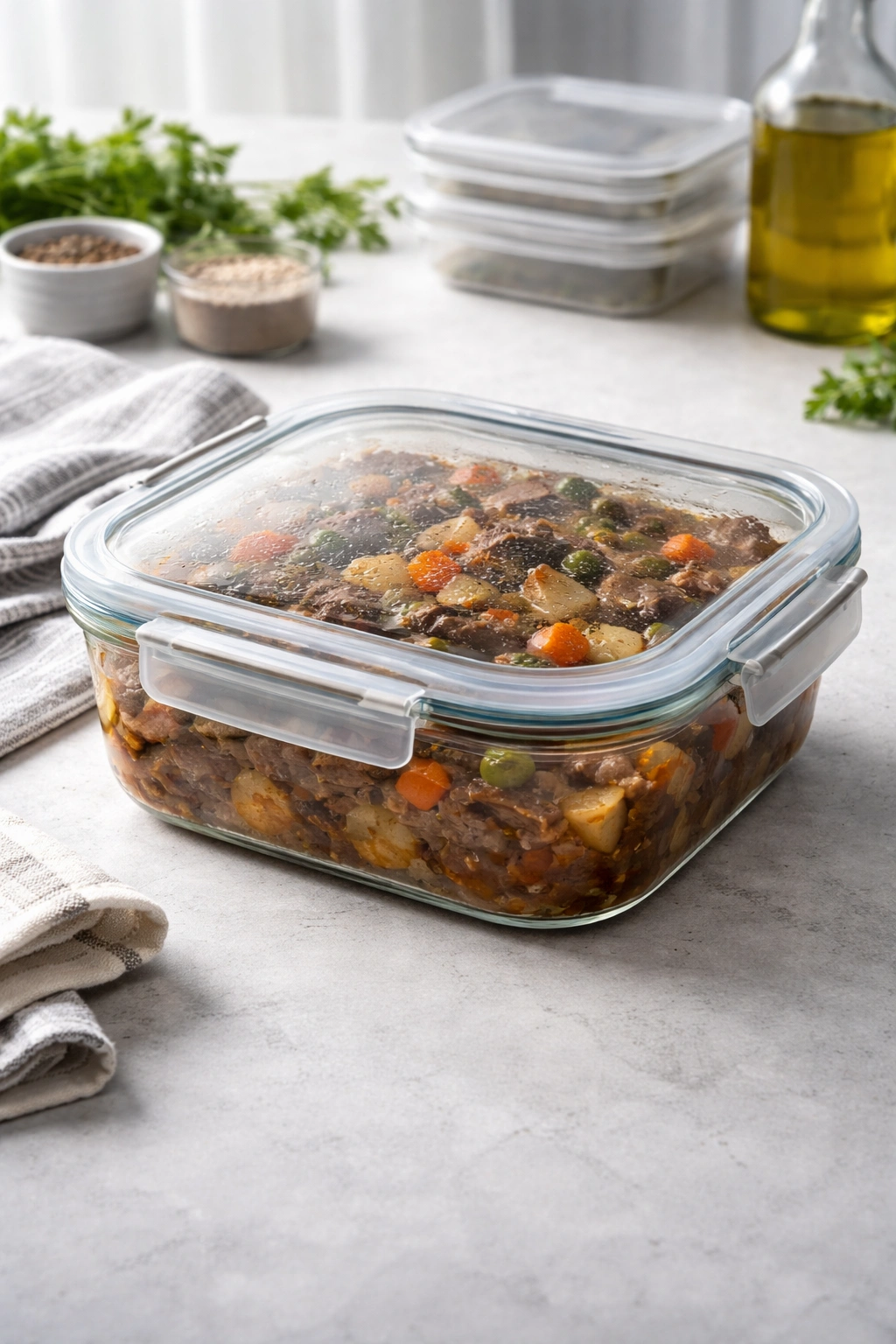 Sealed casserole dish ready for storage