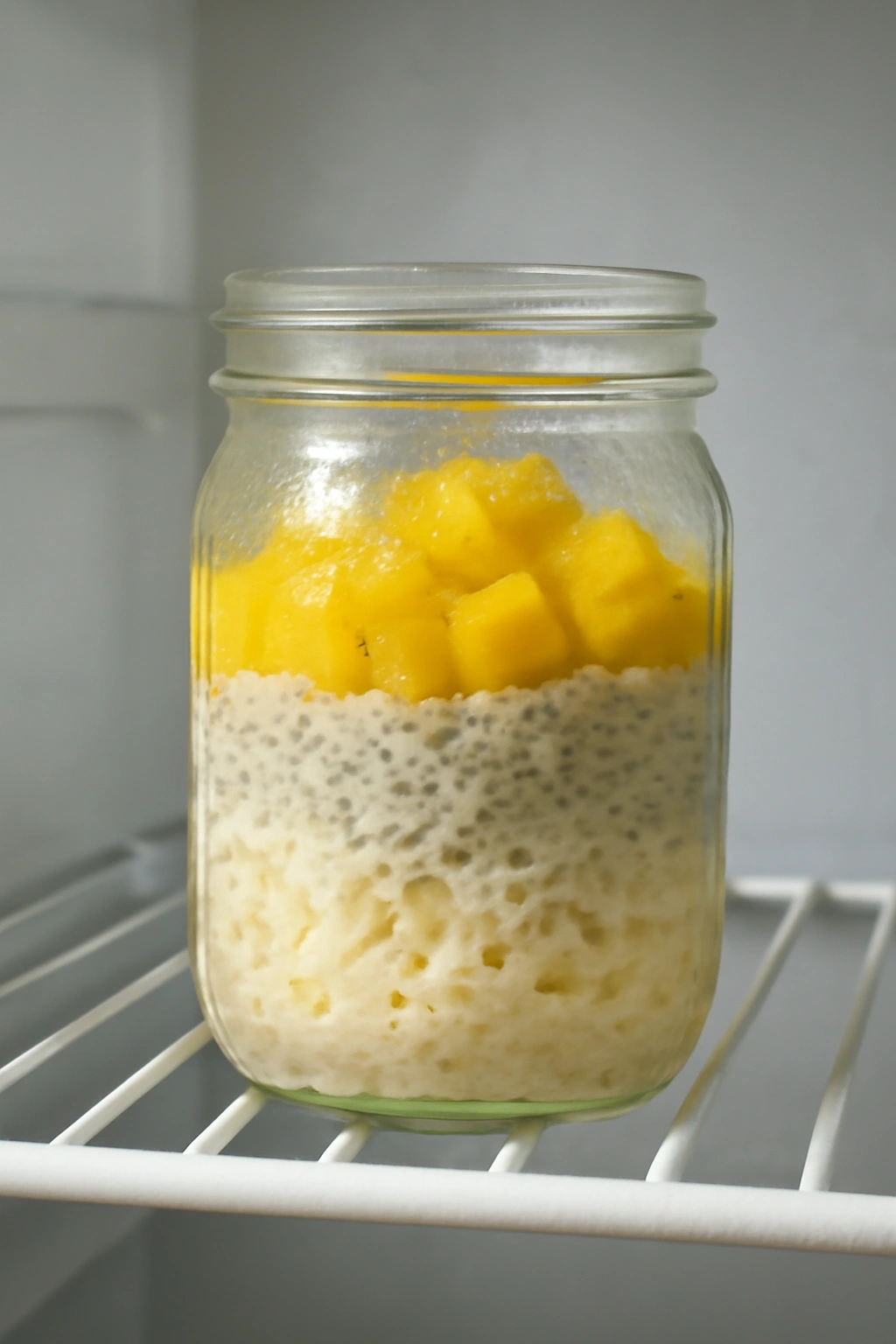 Airtight pudding jar stored in the refrigerator.