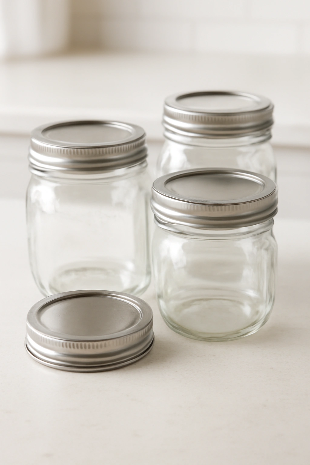 Glass mason jars with lids for chia pudding storage