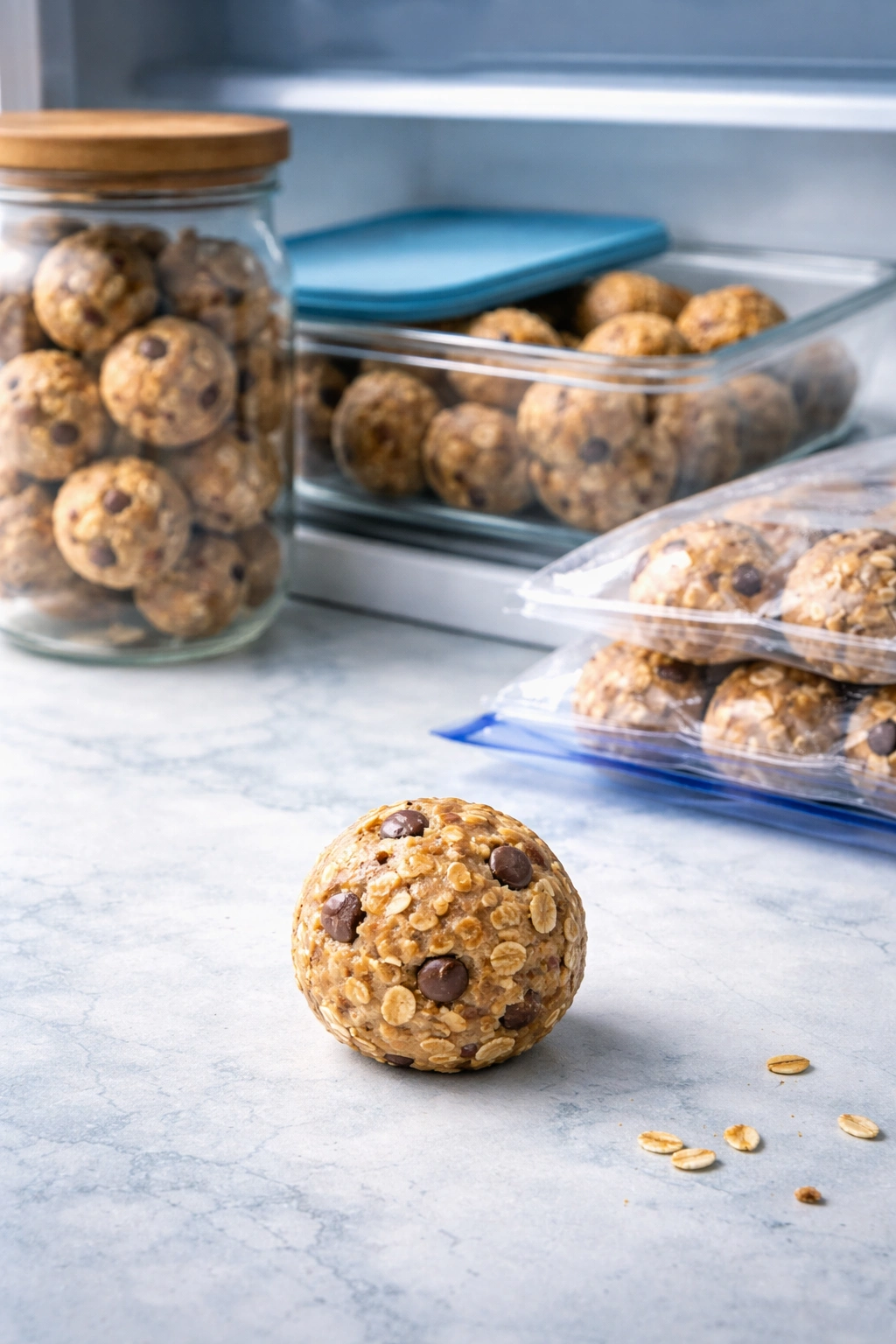 Energy ball on cool surface suggesting refrigeration and storage