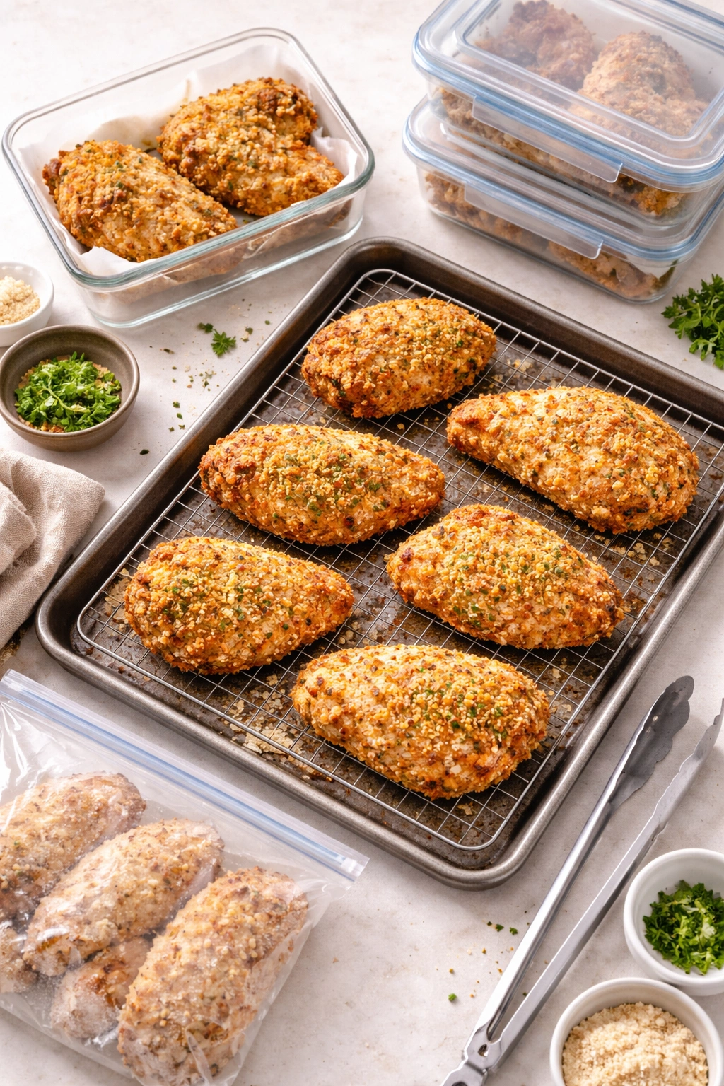 Crispy chicken on wire rack for reheating and storage