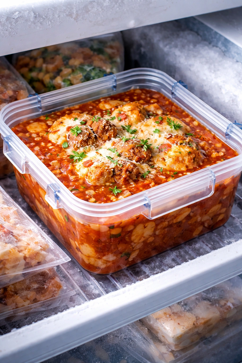Soup stored in a freezer container ready for long-term storage