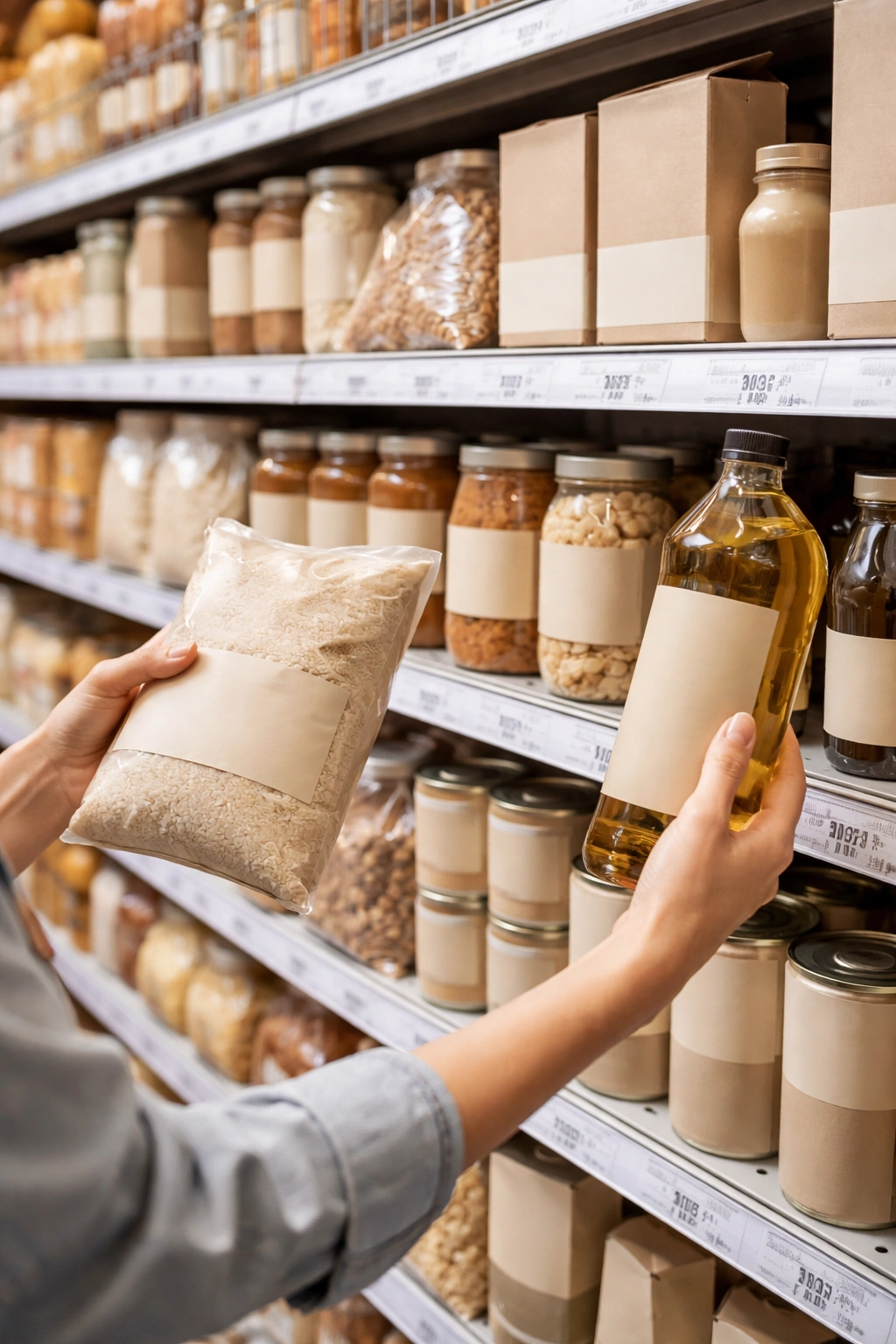 shopper selecting generic store-brand pantry items