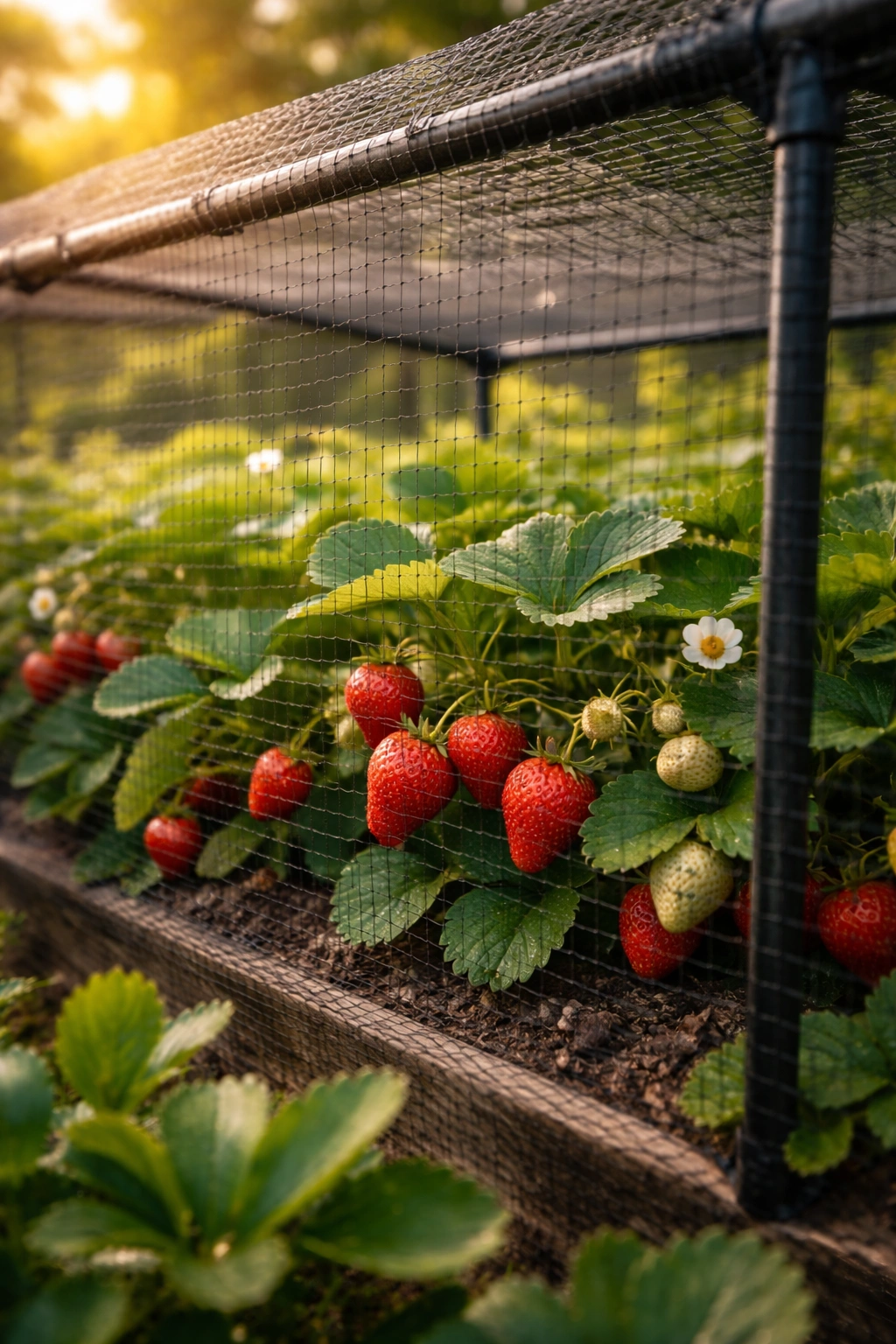 Protected strawberry patch inside a fruit cage