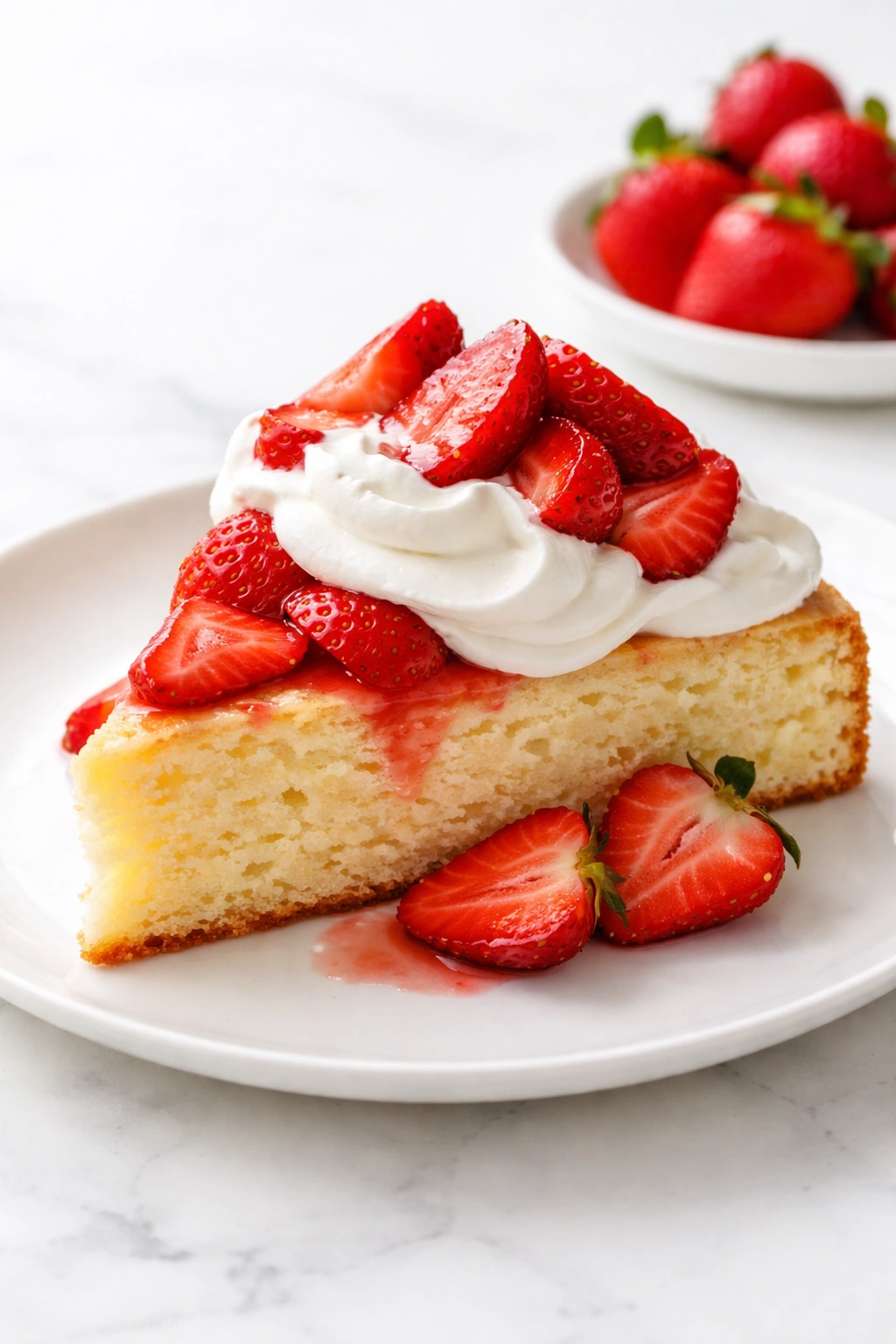 Strawberry Shortcake slice with whipped cream and strawberries