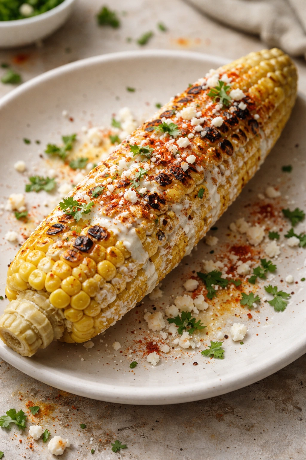 Street corn showing common mistakes: uneven coating and browning