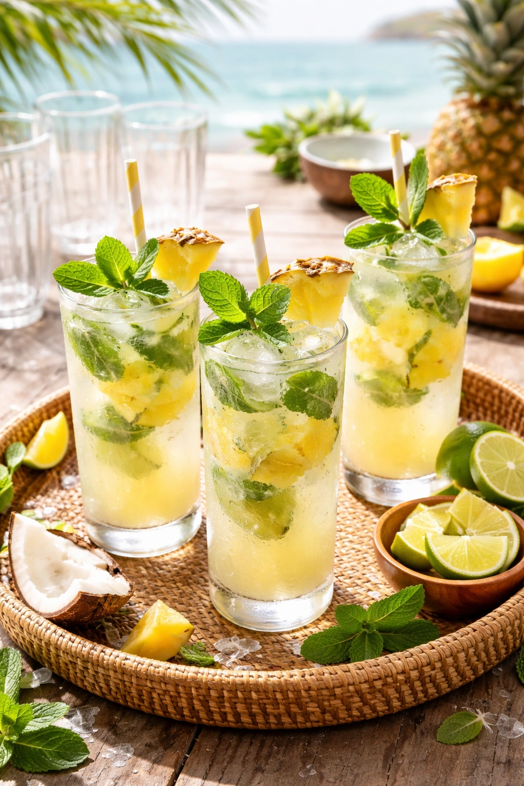 Mojito glasses on a tray ready for summer entertaining