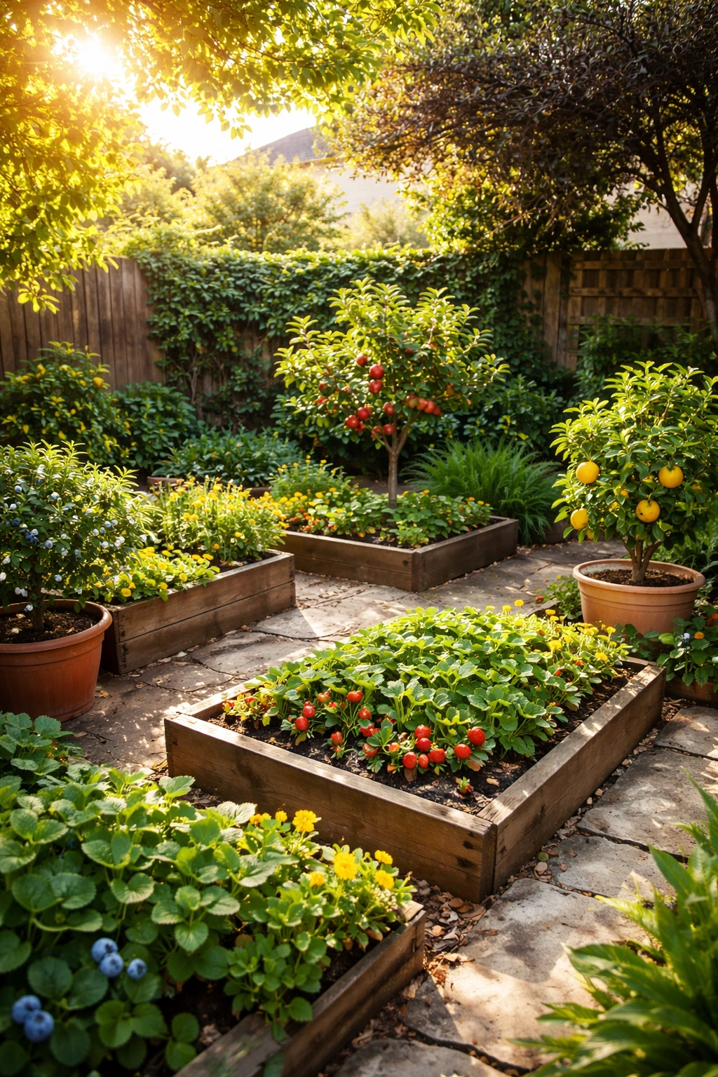 Garden showing sunlit and shaded zones for fruit growing