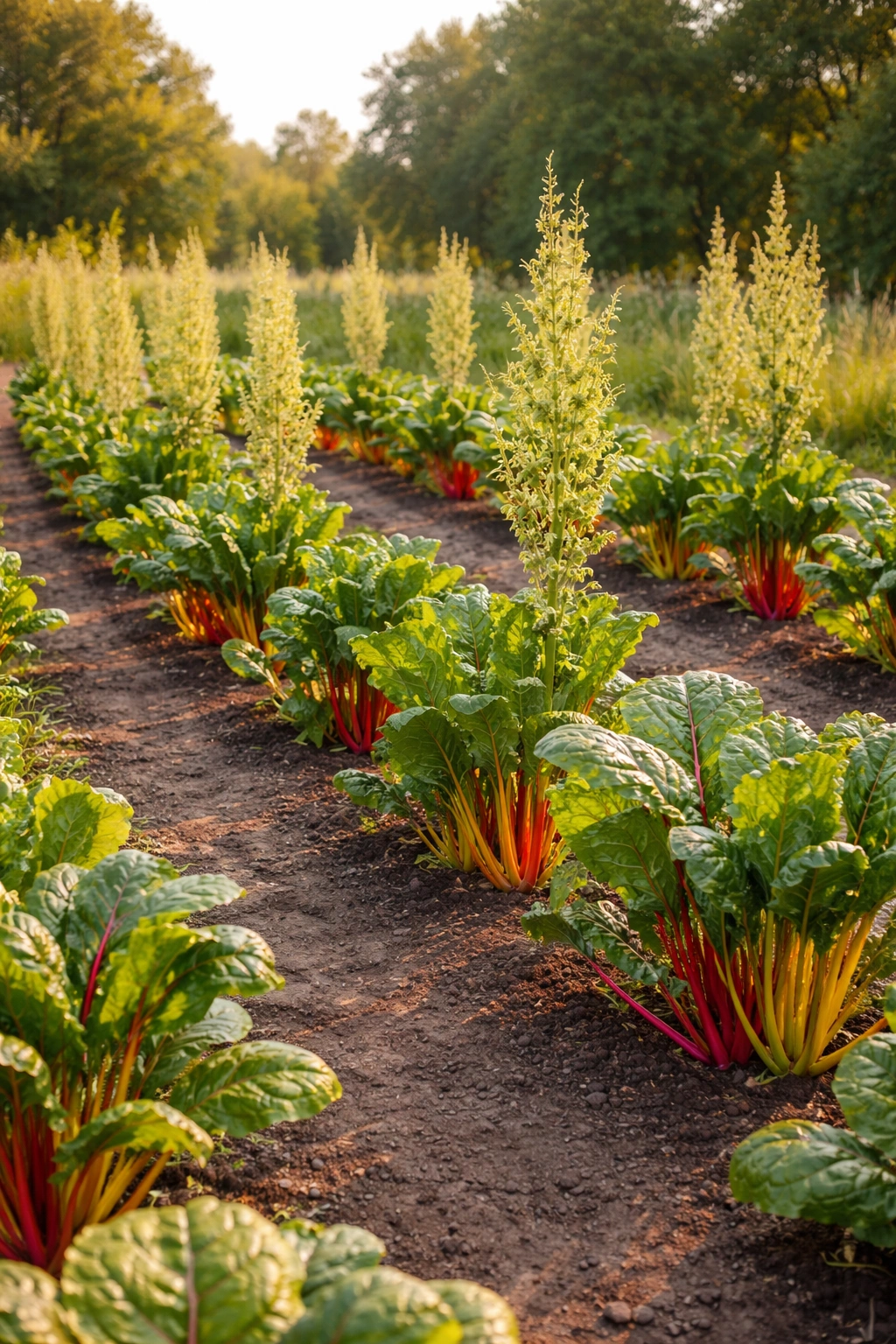 Swiss chard seed production with wide spacing and flowering stalks