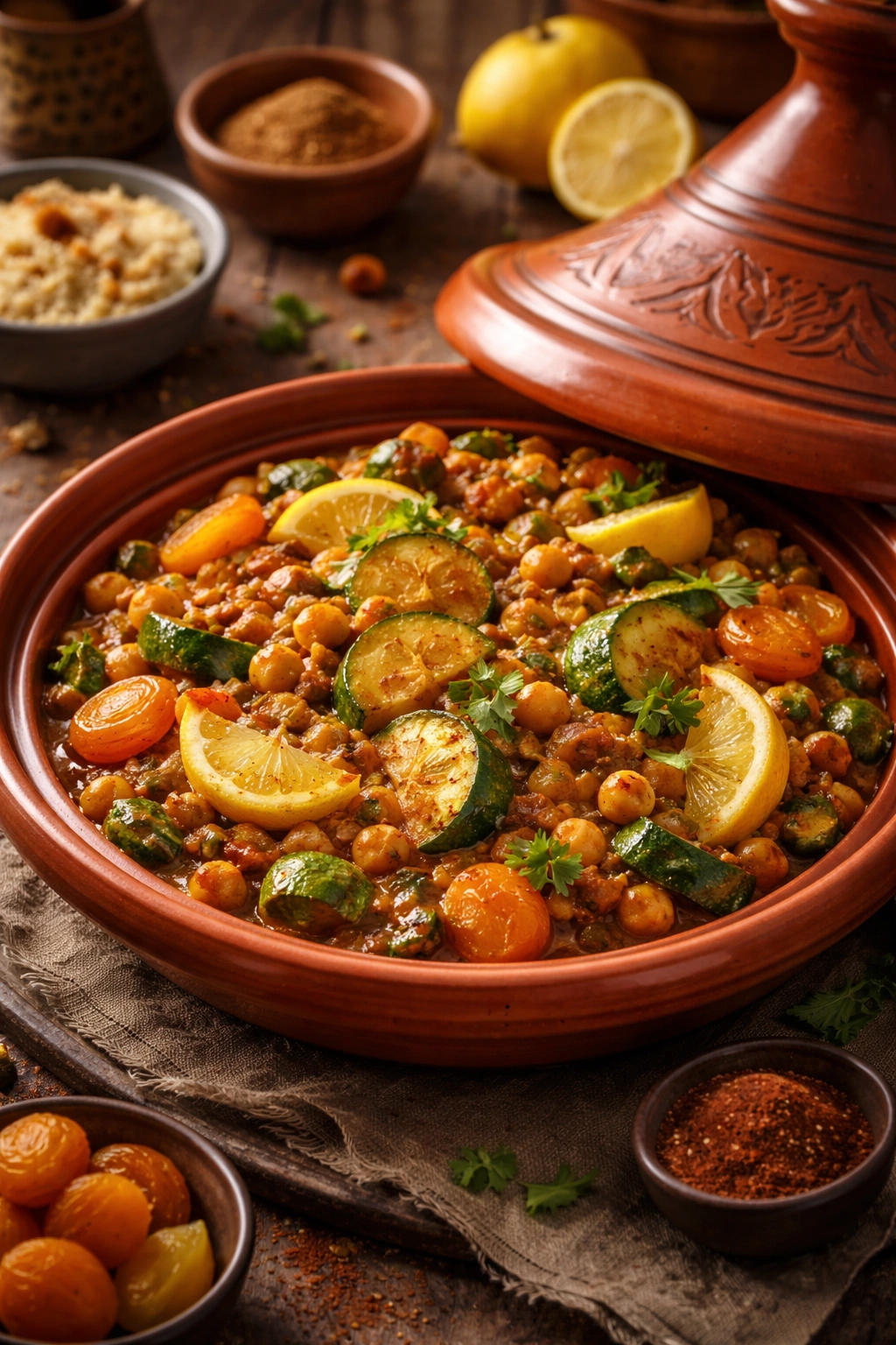 Chickpea tagine with vegetables and preserved lemon
