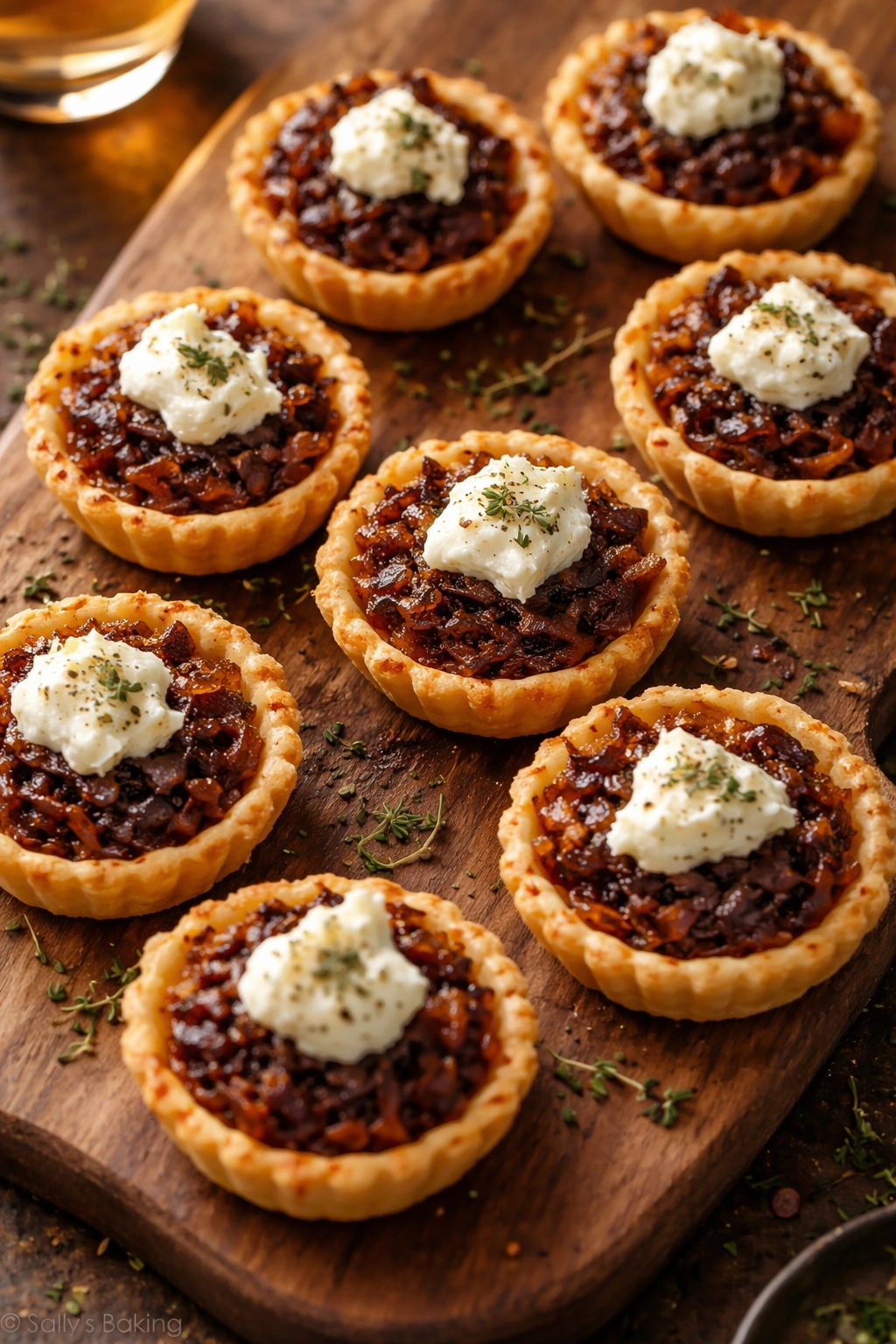 Mini tartlets with caramelized onions and goat cheese