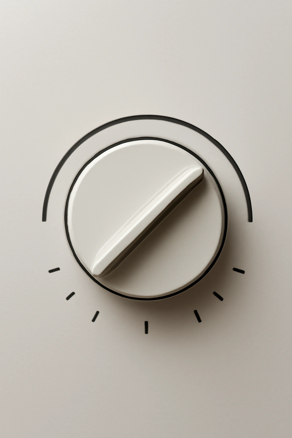 Minimalist oven temperature dial with a pointer on a hot setting, no numbers