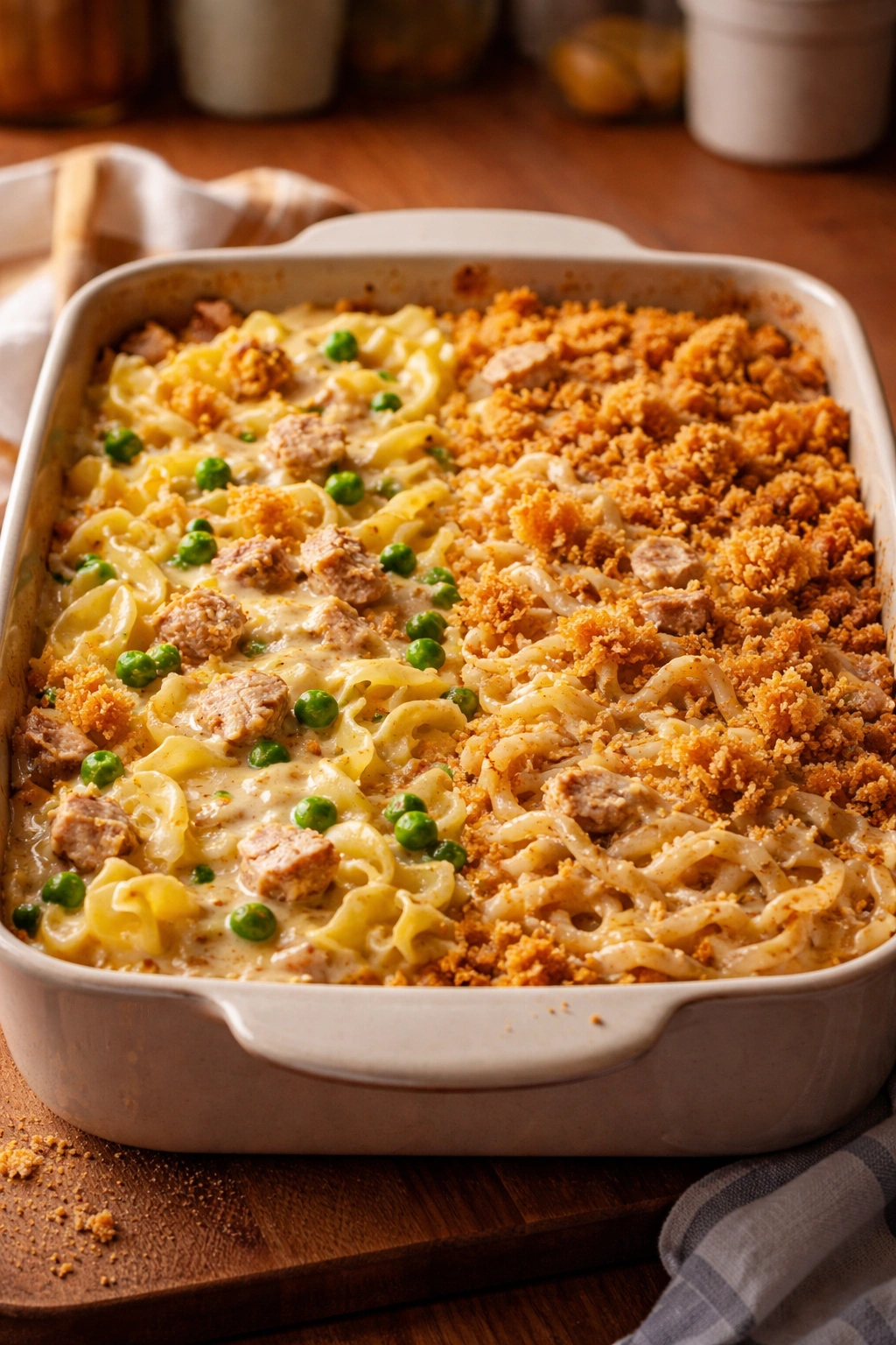 Casserole surface showing creamy versus dry texture to illustrate common mistakes