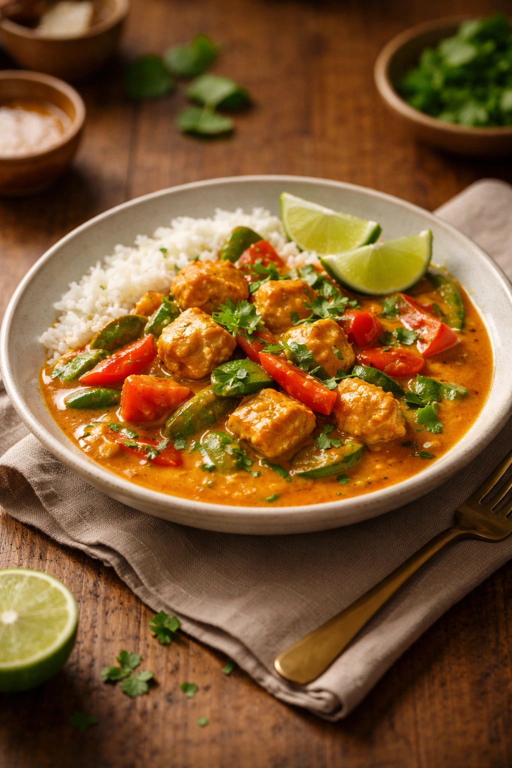 Plate of Thai curry ready to eat