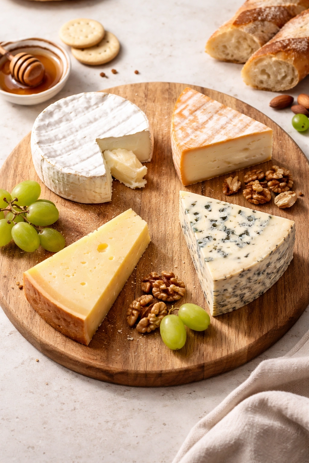 Three cheeses on a board illustrating the beginner-friendly three-cheese rule
