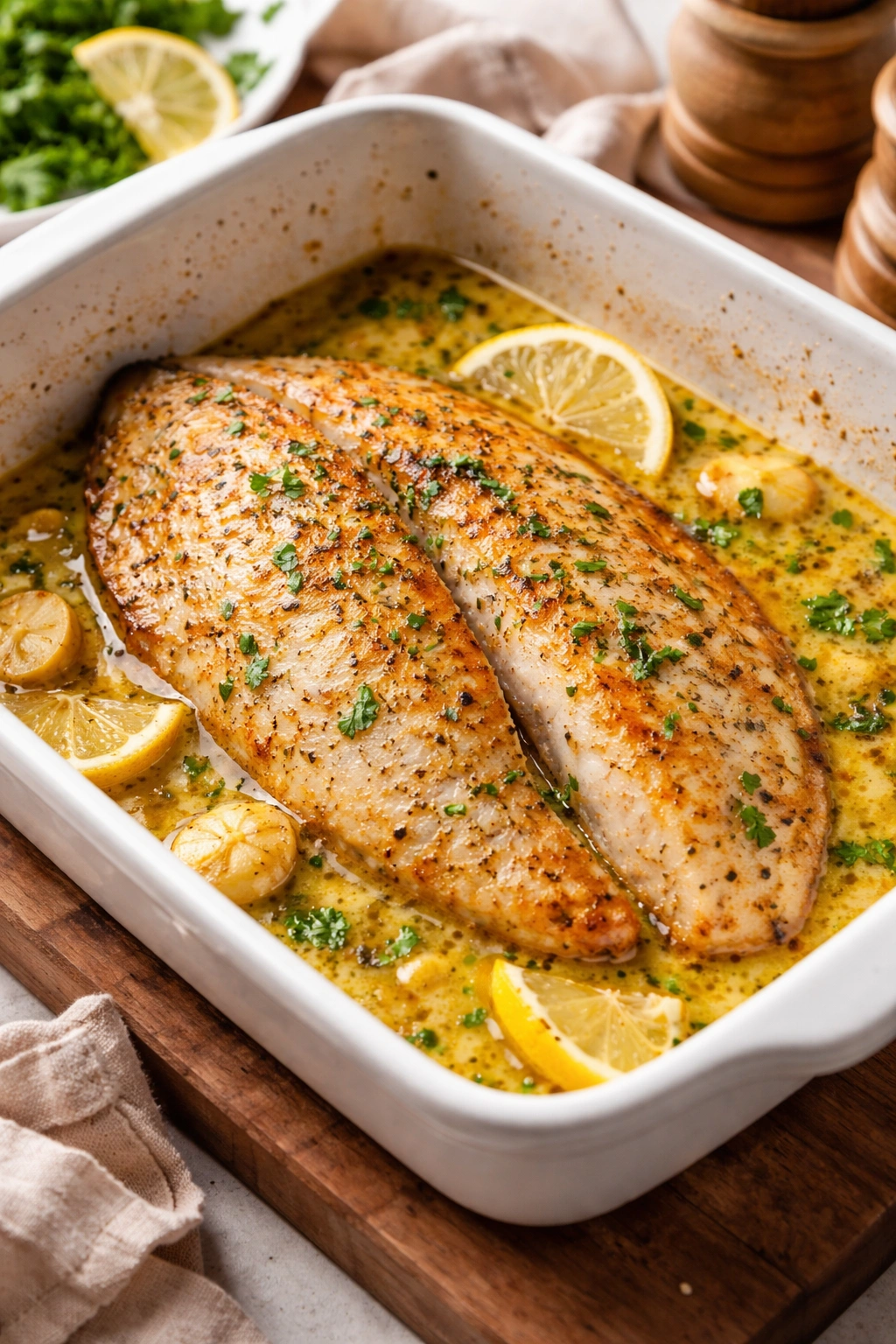 Perfectly baked tilapia showcasing even browning
