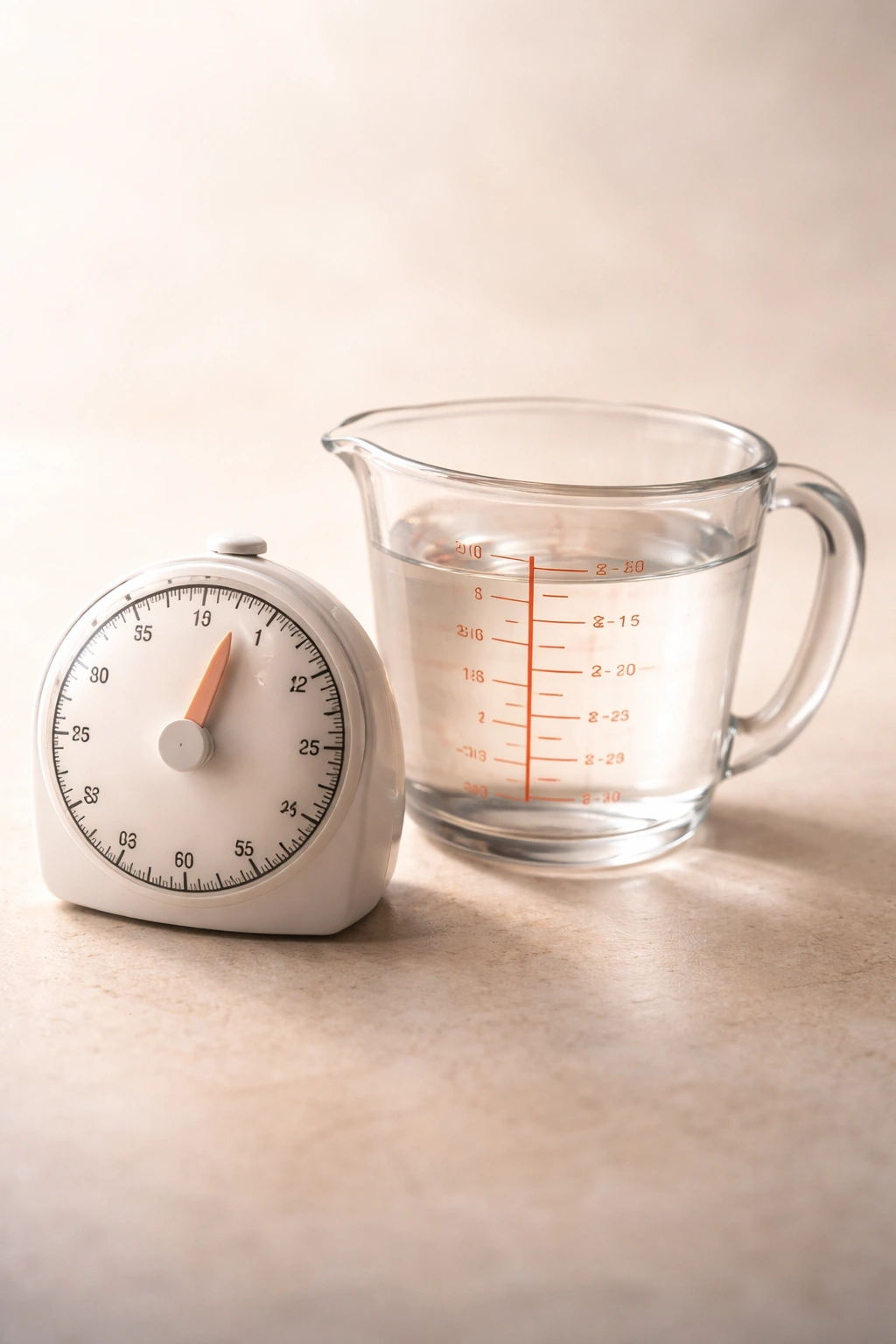 Abstract silhouettes of a timer and a measuring cup representing time and yield