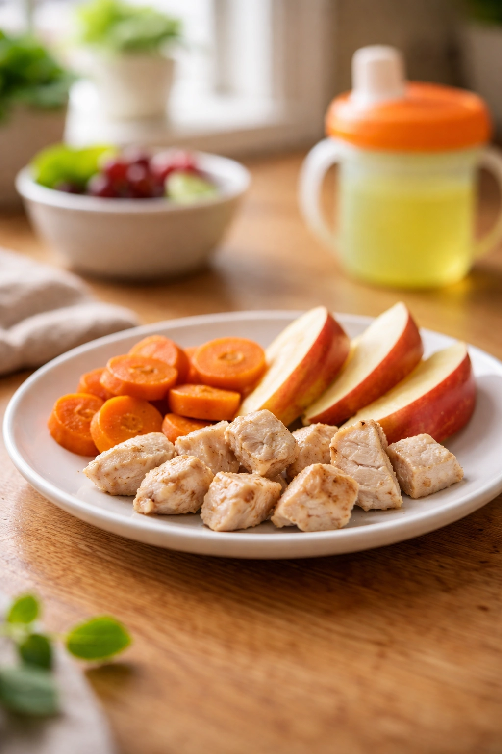 Plate of toddler-friendly foods arranged simply and appetizingly