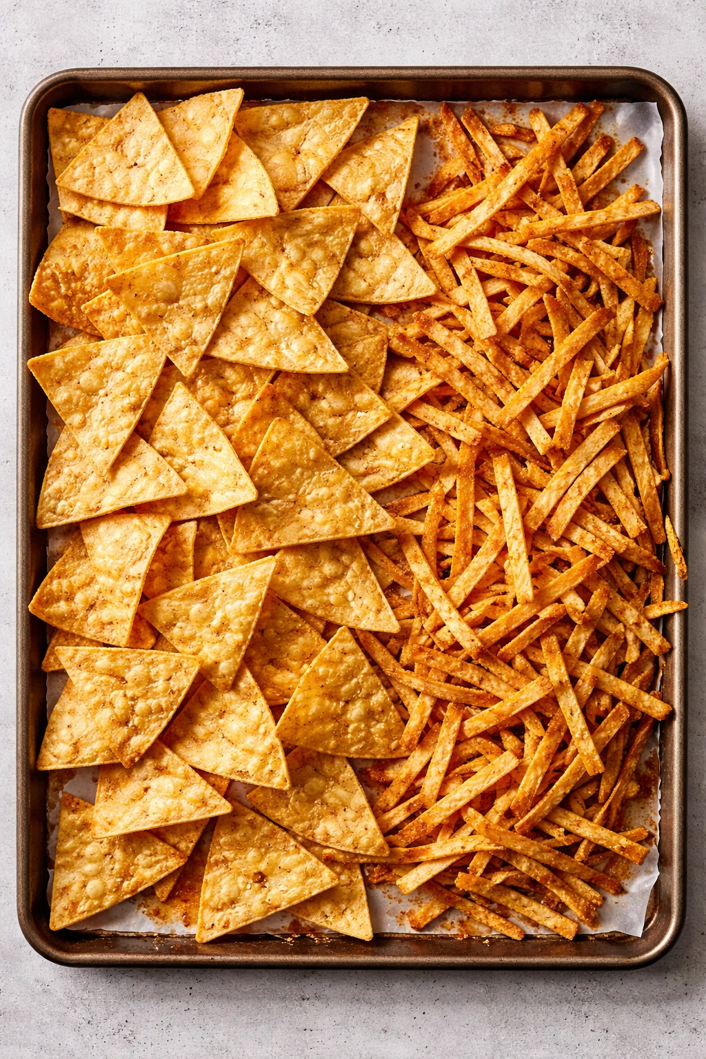 Tortilla chips and crispy tortilla strips on a plate
