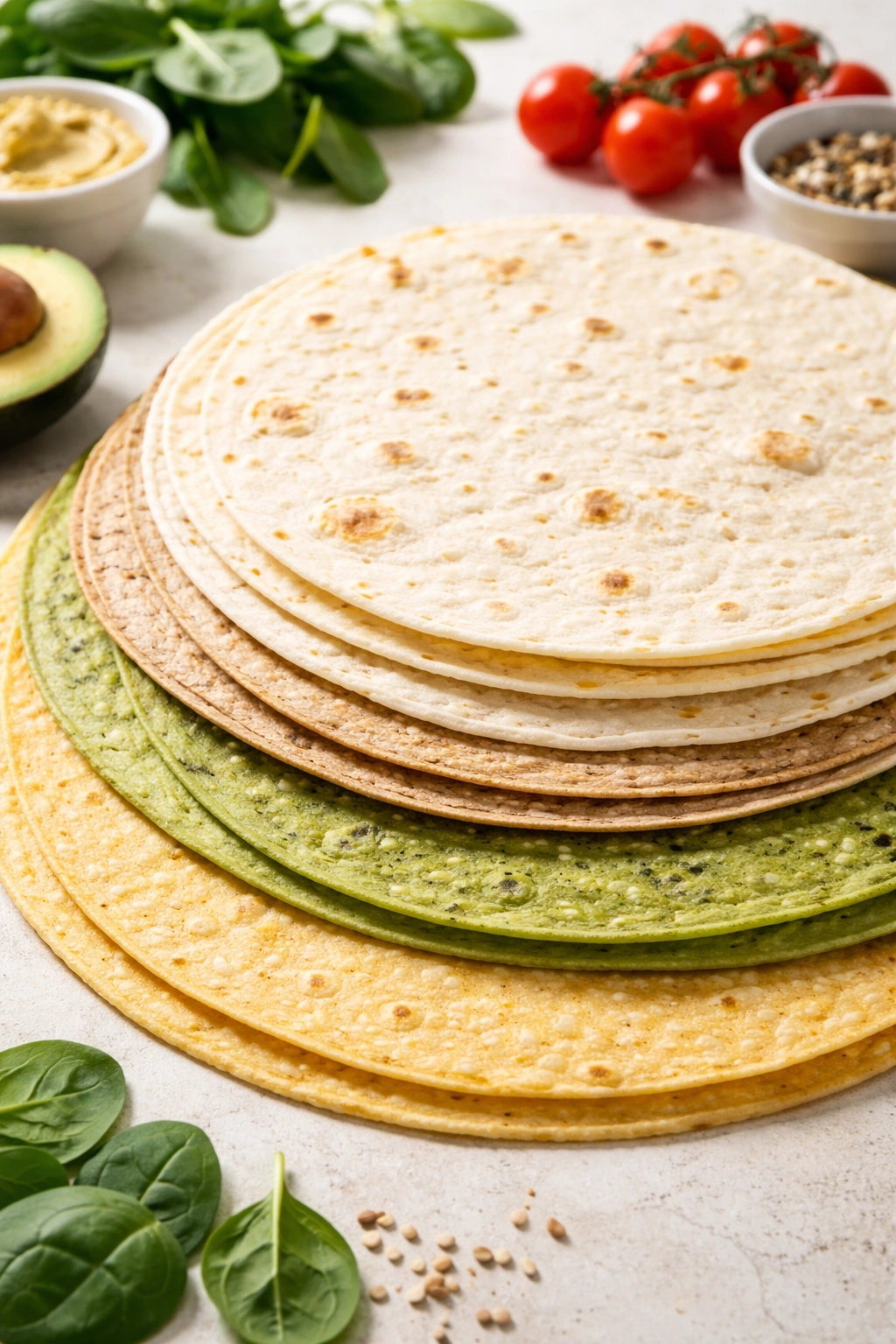 Close-up of stacked flour tortillas showing texture and color