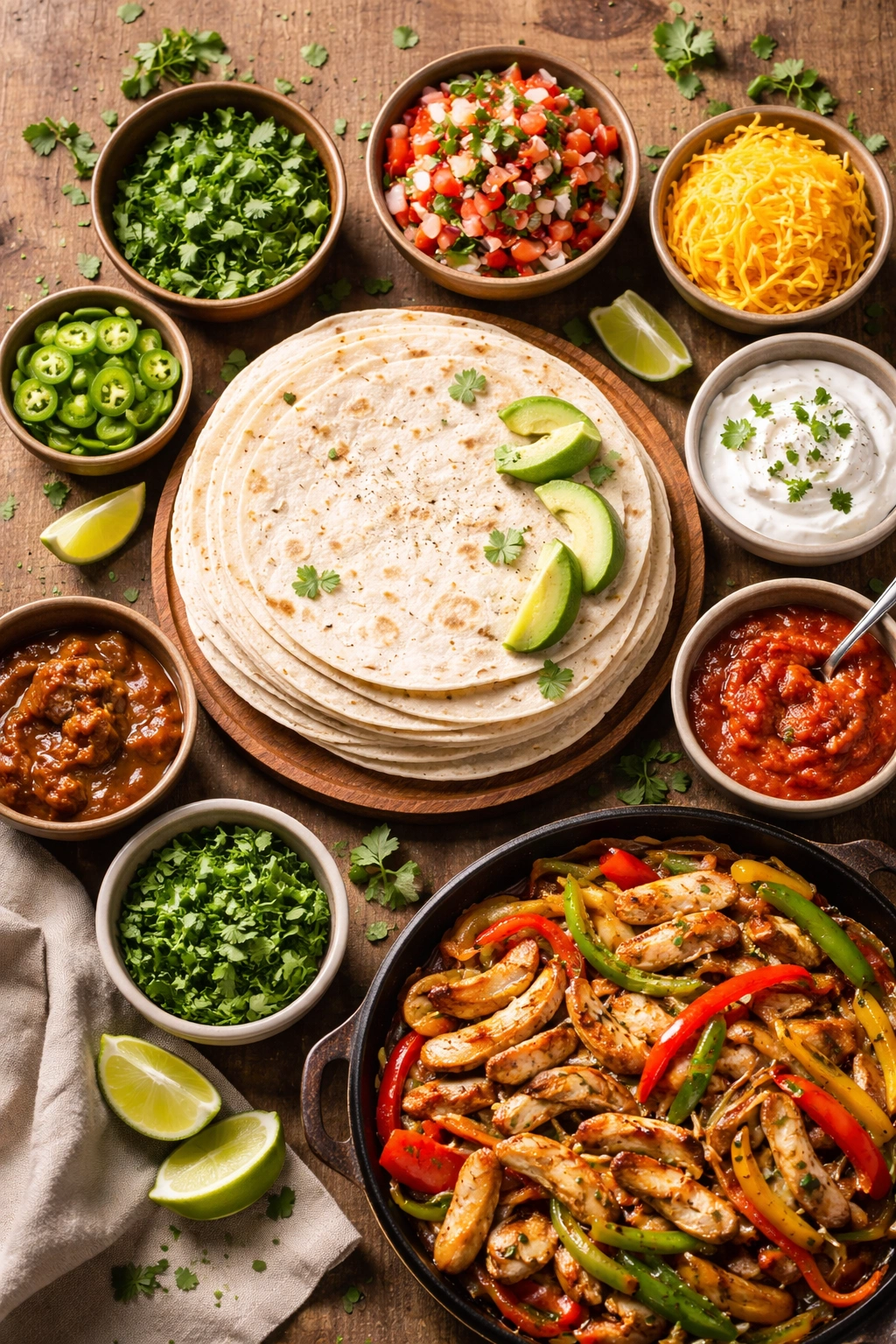 Tortillas with lime and cilantro for serving fajitas