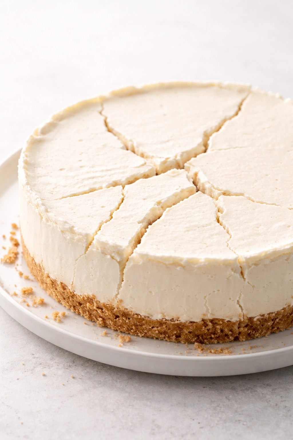 Cheesecake with cracks and separation illustrating troubleshooting