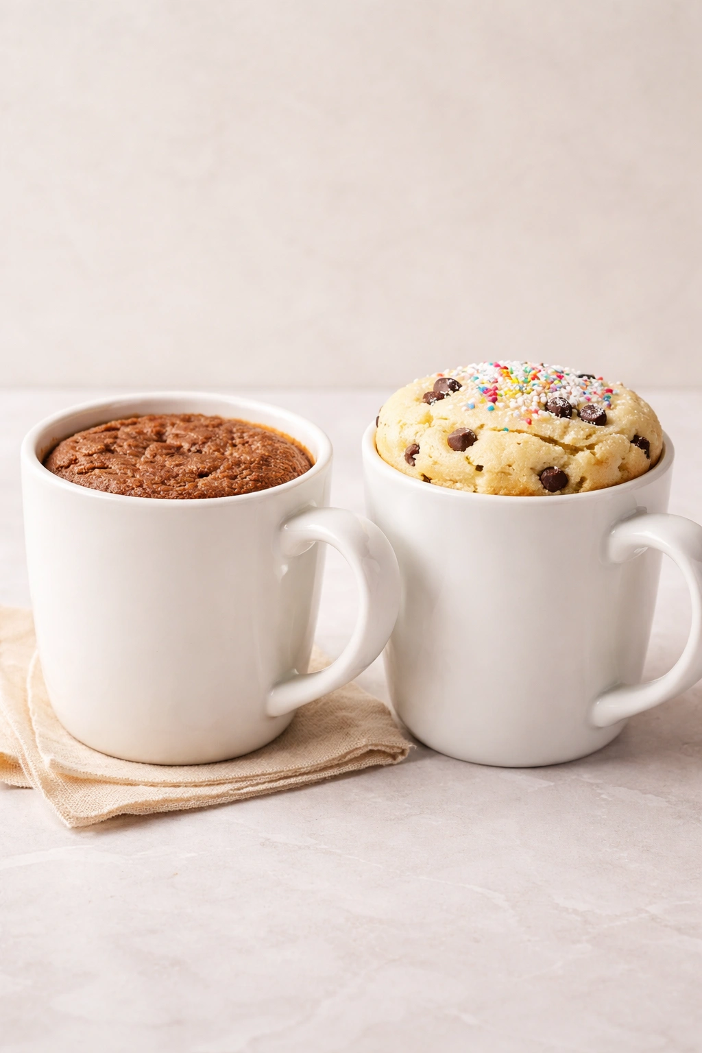 Two mug cakes side by side showing texture differences