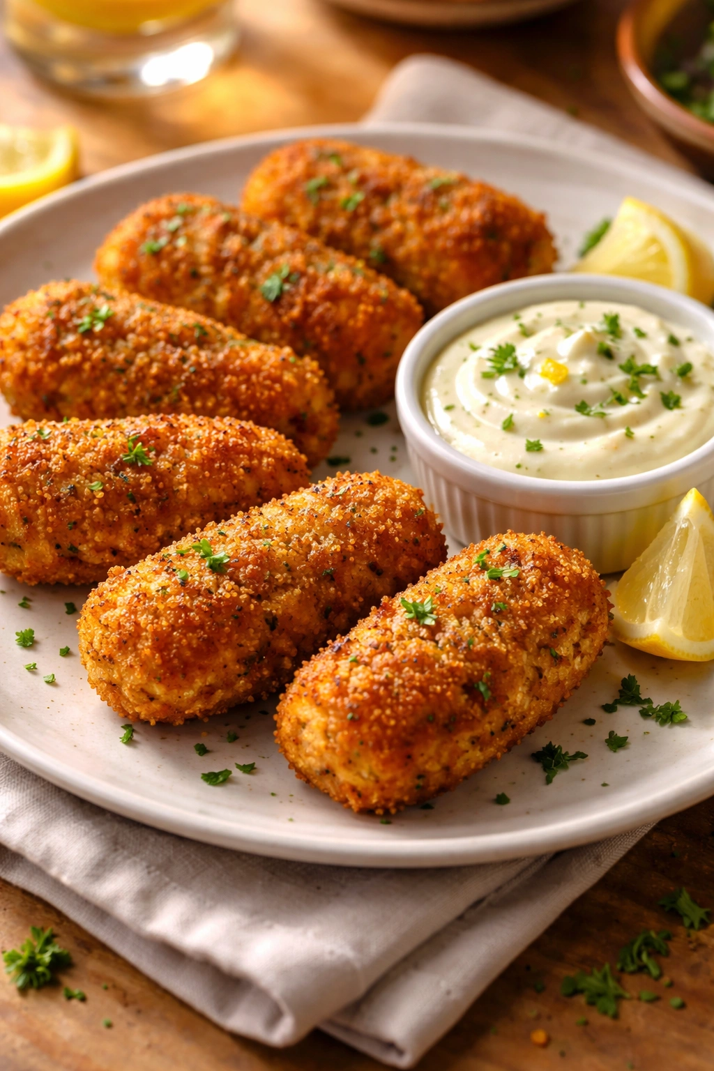 Golden tuna croquettes with lemon aioli