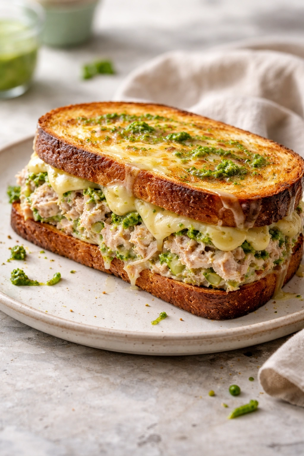 Tuna melt with pesto aioli on toast