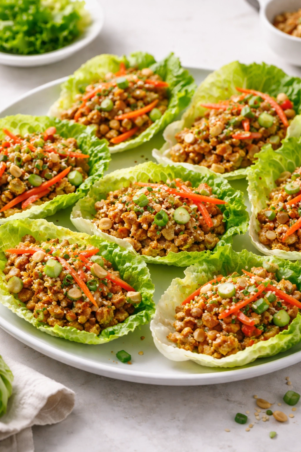 Lettuce wraps filled with turkey and vegetables