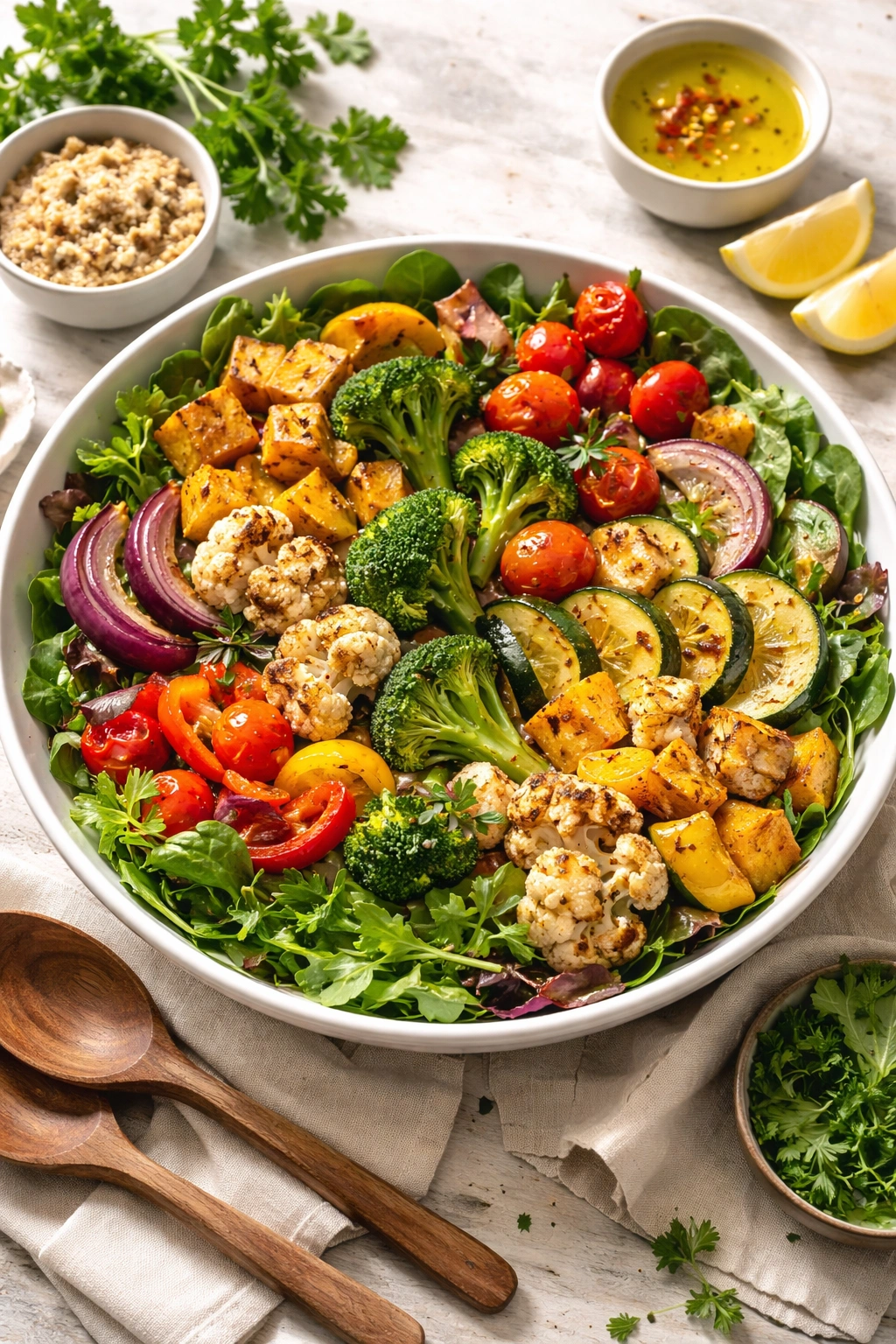 Vibrant roasted vegetables plate illustrating vegetable-forward dinner
