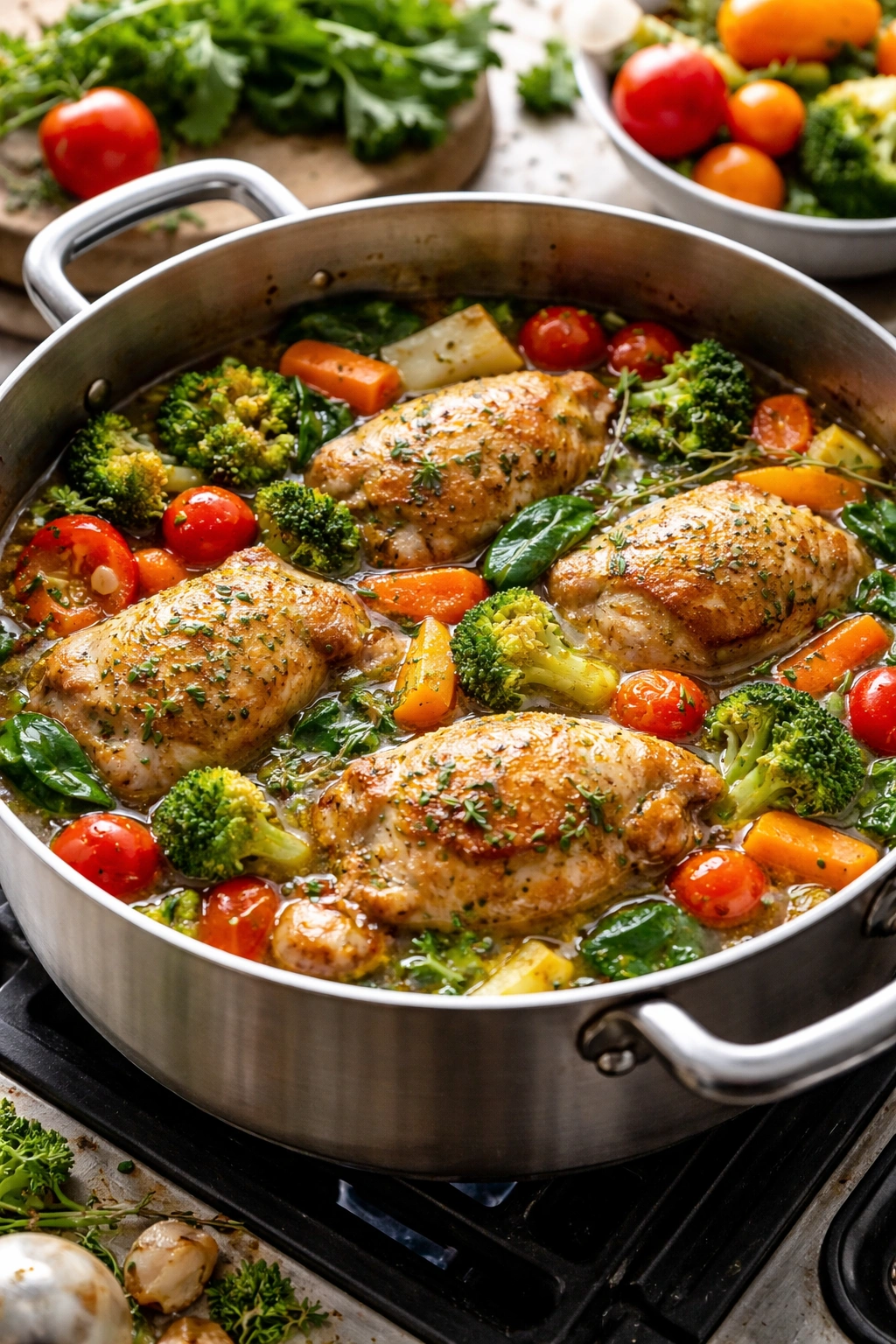 One pot chicken with colorful vegetables