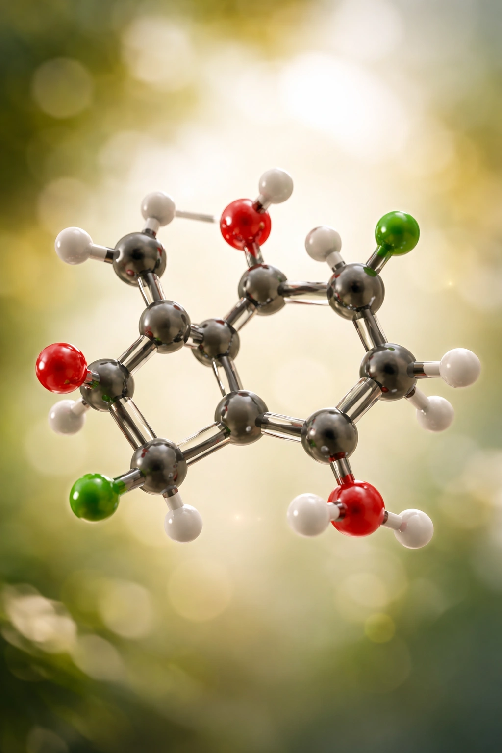 3D render of the vitamin K molecule with color-coded atoms