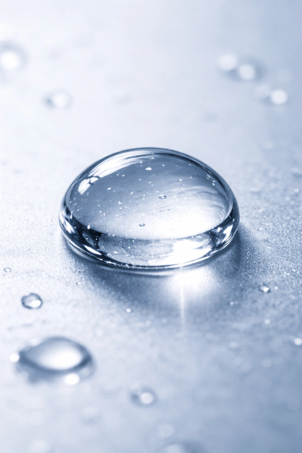 Close-up of a water droplet on a reflective surface
