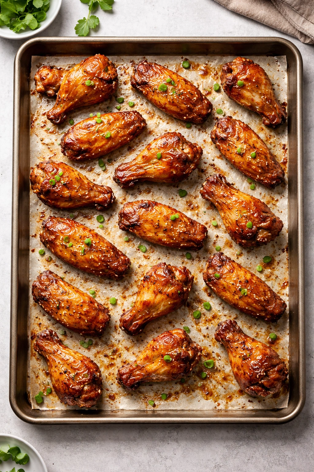 Wings spaced out on sheet showing proper crispness and dryness