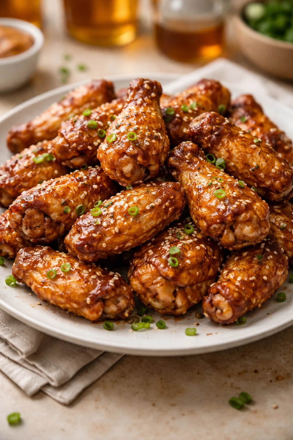 Plate of evenly cooked chicken wings showing uniform color and crisp texture