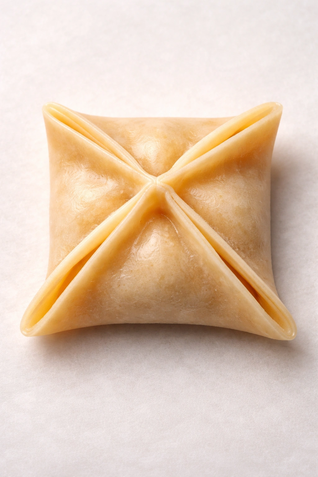 Sealed wonton pouch showing tight edges without leaks