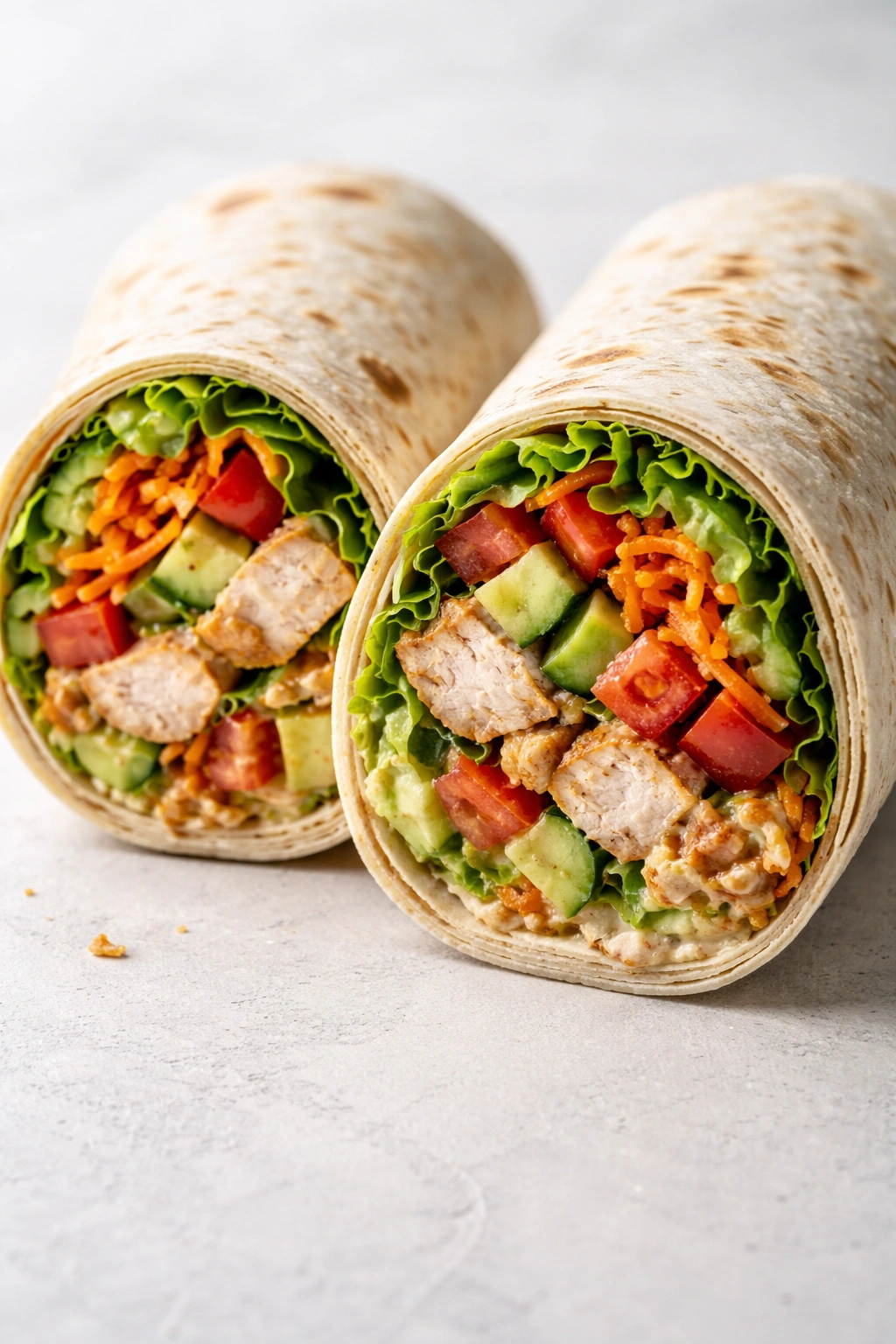 Cross-section of a tightly wrapped wrap showing interior fillings