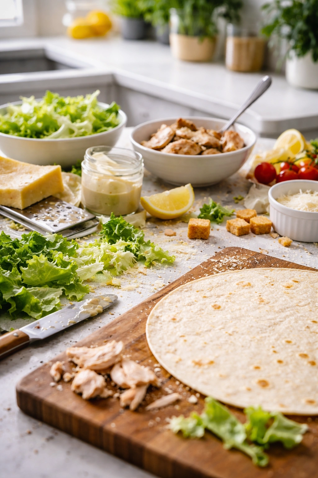 Messy prep area illustrating common wrap-making mistakes that slow you down