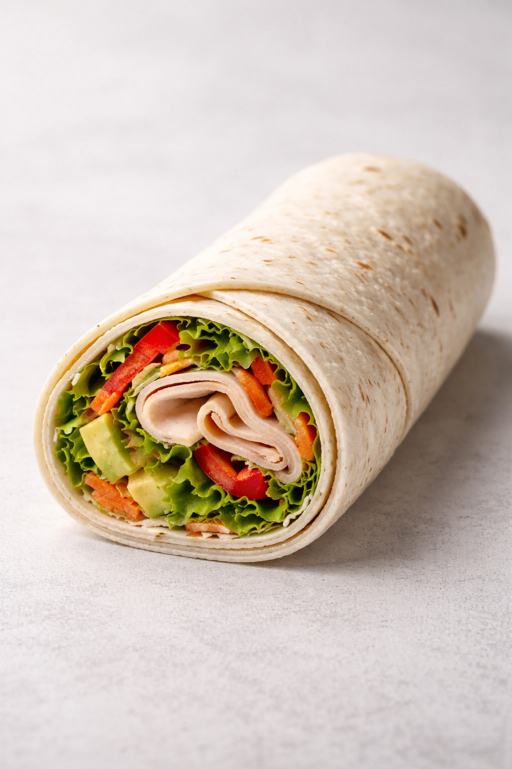 Close-up of a tightly rolled wrap showing a clean seam