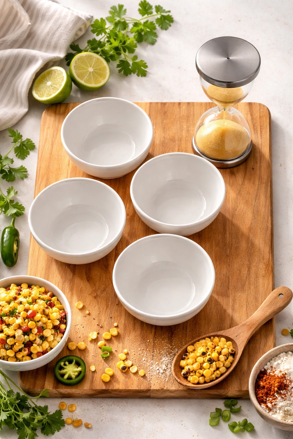 Hourglass and bowls representing yield and timing