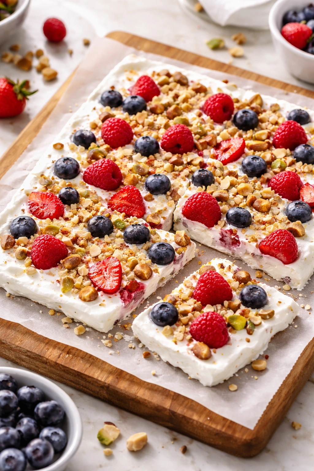 Frozen Greek yogurt bark with berries and nuts