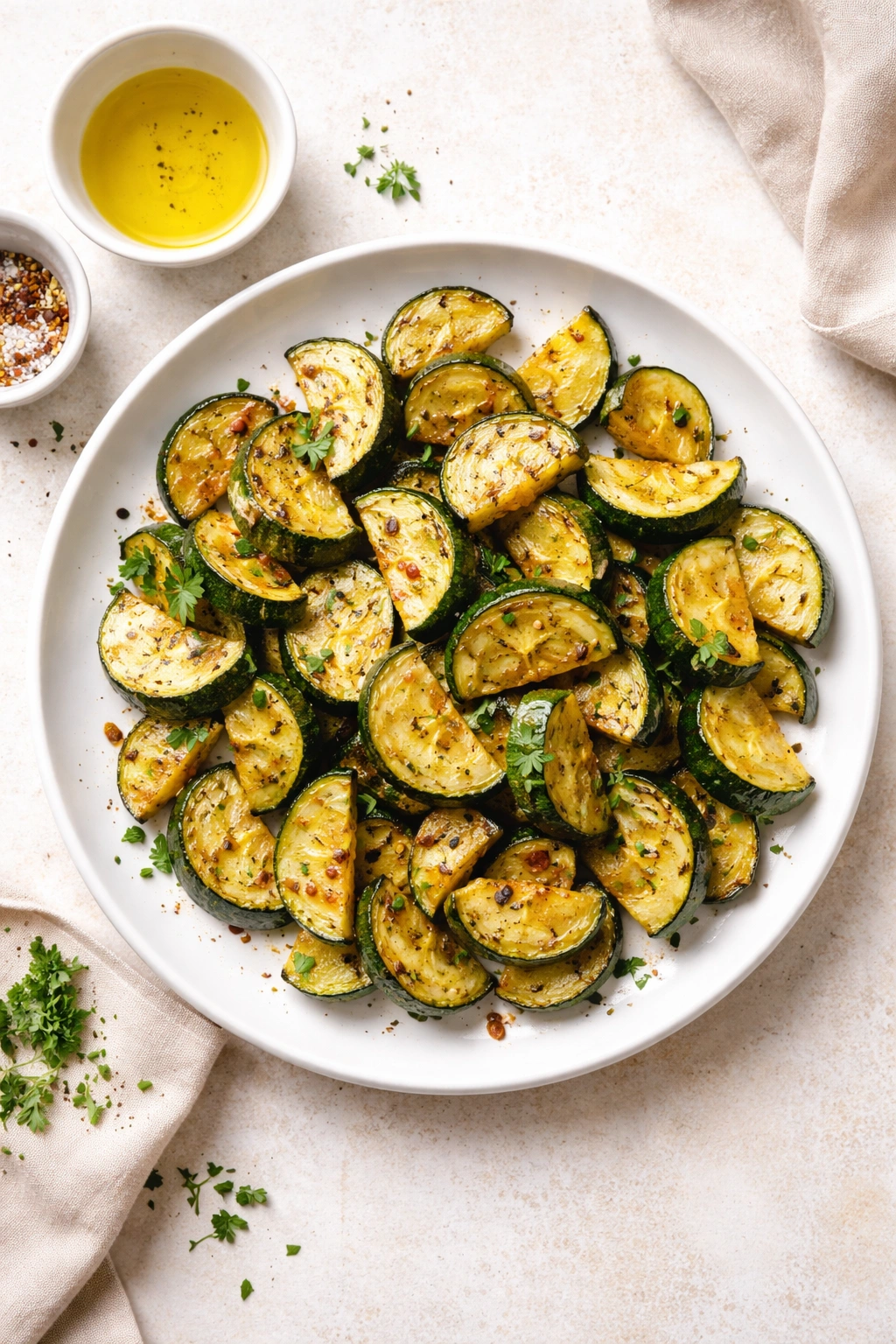 Simple roasted zucchini plate showing caramelization and texture