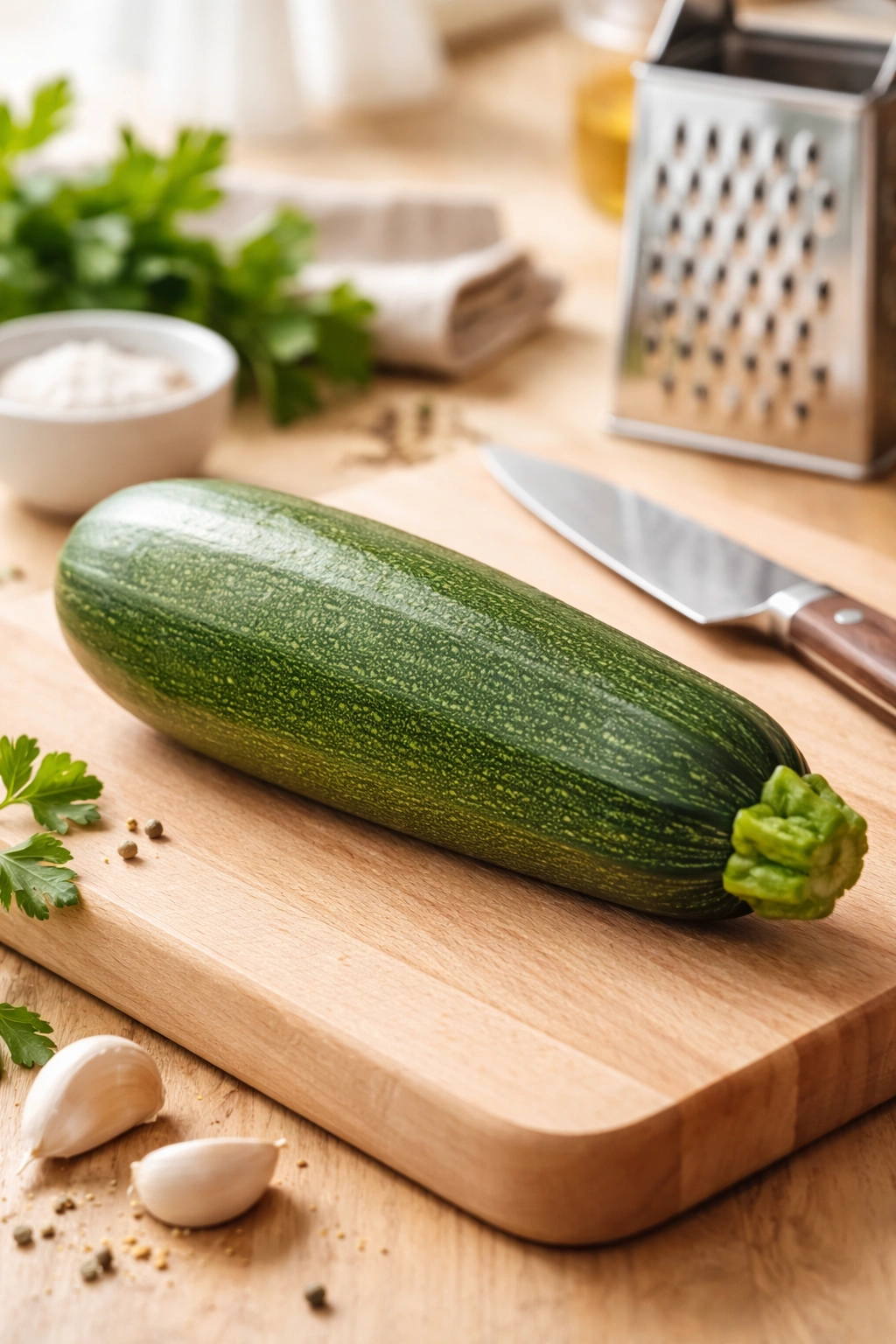 Fresh zucchini on a wooden surface ready for prep