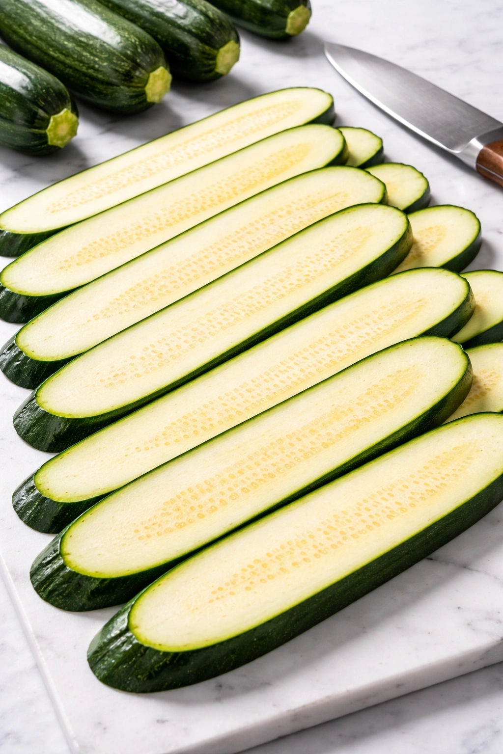 Medium zucchini sliced into 1/8-inch thick lengthwise planks