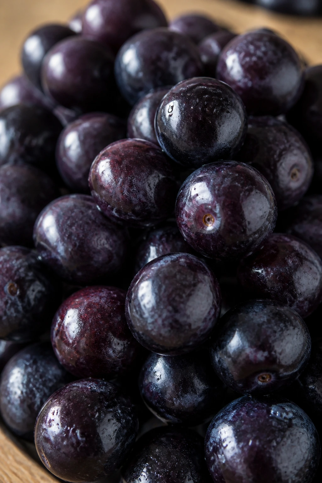 Exploring the pH Balance of Acai: Is Acai Acidic or Alkaline? 5 Close-up of acai berries on a wooden kitchen counter with natural light.