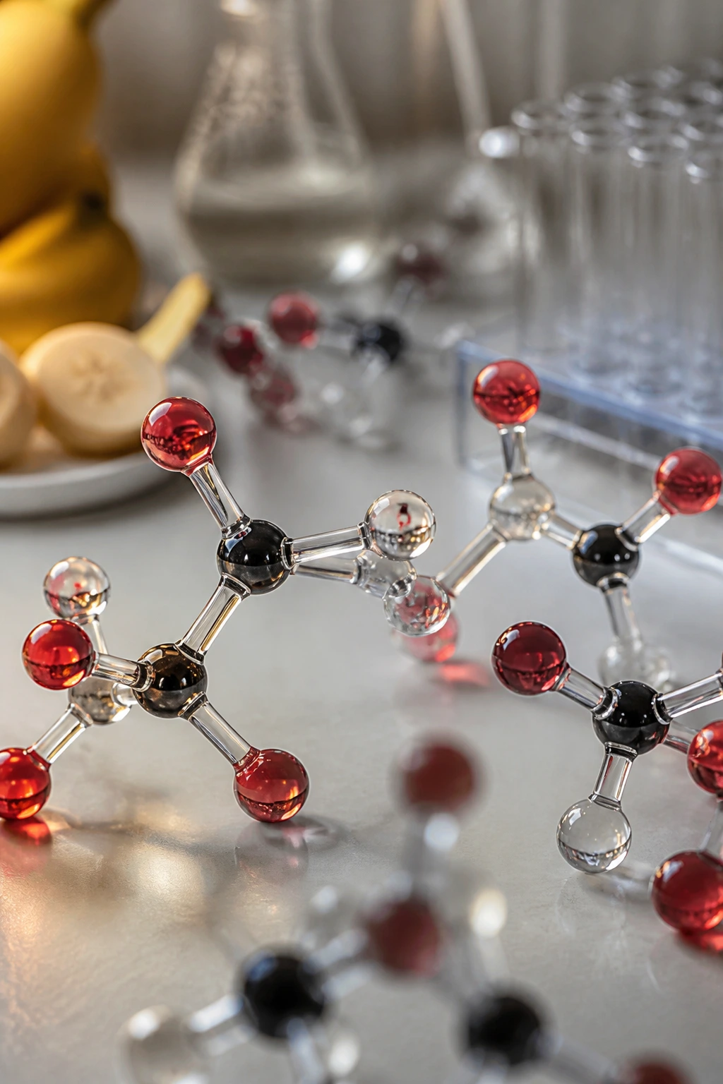 Why Are Bananas So Sweet And Delicious? 5 Macro close-up of acid molecules in a laboratory context