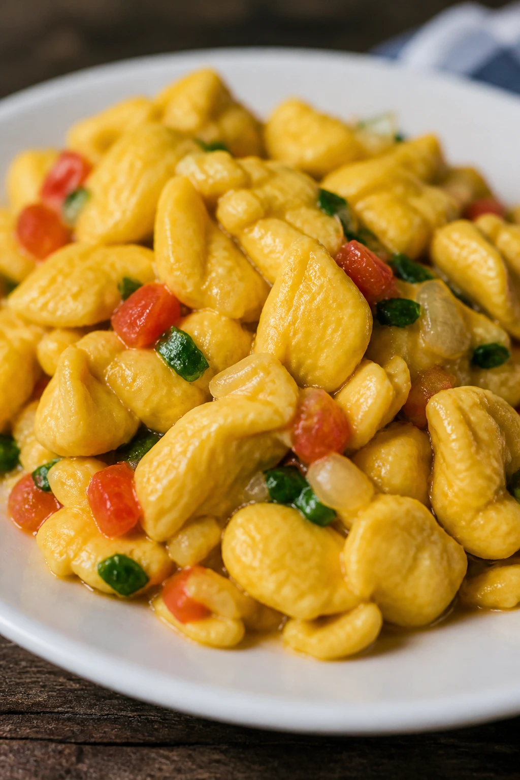 Cooked ackee dish highlighting bright yellow texture on plate